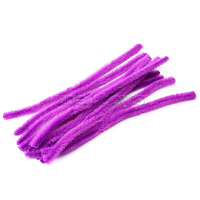 Проволока пушистая Шенил для творчества 1,5x30 см, 10 шт, цвет фиолетовый, в пластиковом пакете с блистерным подвесом