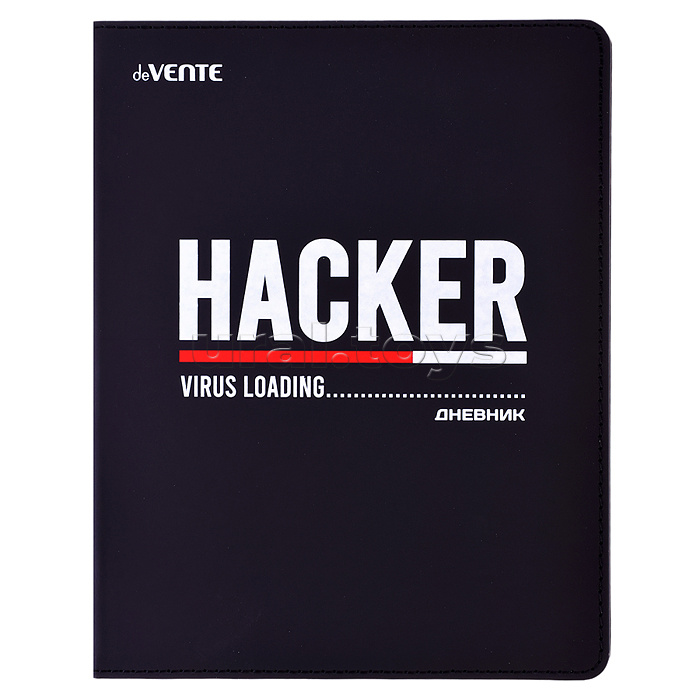Дневник 1-11 кл. "Hacker" универсальный блок, 48 листов, белая бумага 80 г/м², печать в 1 краску, гибкая обложка из искусственной кожи, шелкография, отстрочка, 1 ляссе