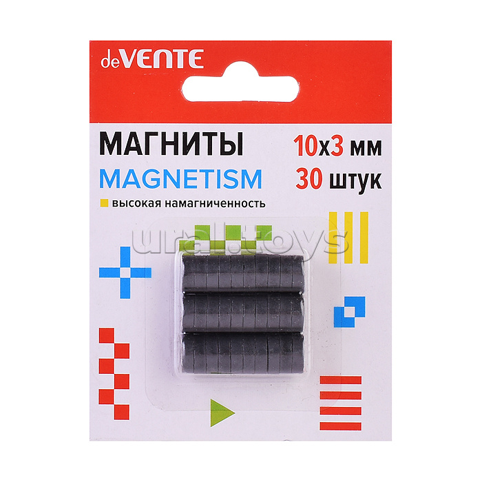Магниты для рукоделия "MAGNETISM" 10x3 мм, 30 шт, ферритовые, чёрные, высокая намагниченность, в картонном блистере