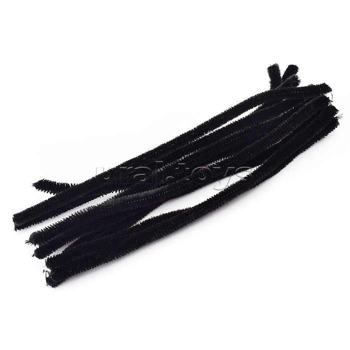 Проволока пушистая Шенил для творчества 1,5x30 см, 10 шт, цвет черный, в пластиковом пакете с блистерным подвесом