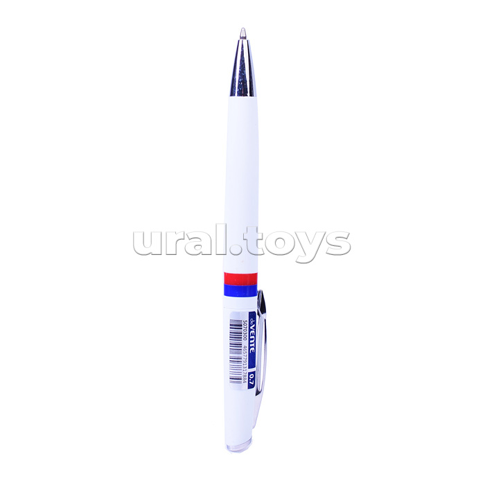 Ручка шариковая автоматическая "Триколор" с поворотным механизмом, d=0,7 мм, белый корпус с российским флагом, индивидуальная маркировка, сменный стержень, синяя