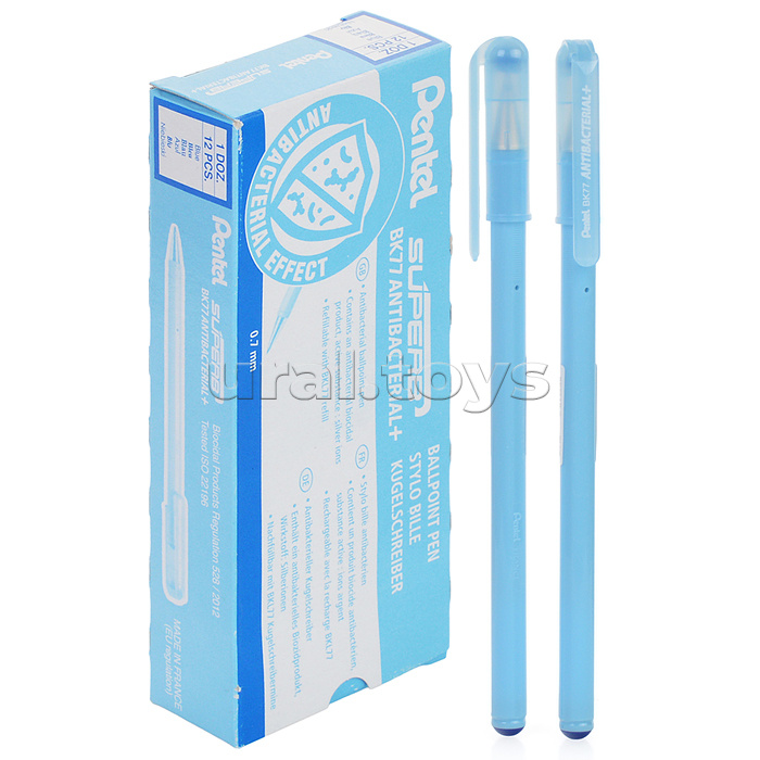 "Pentel"   Ручка шариковая Antibacterial+  d 0.7 мм  . BK77AB-CE металлический наконечник цвет чернил: синий