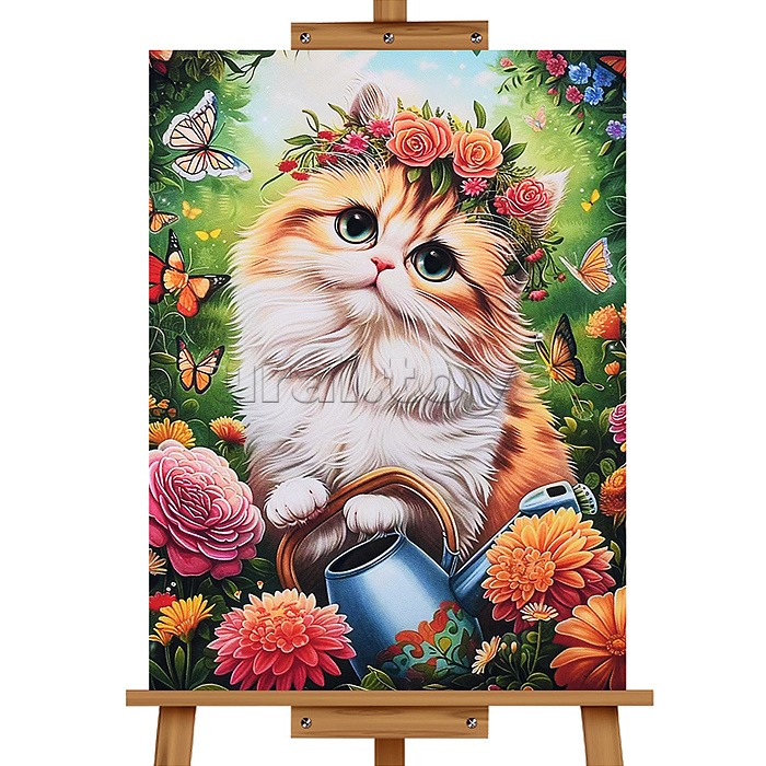 Мозаика алмазная "Кошечка в цветах" 30*40см.