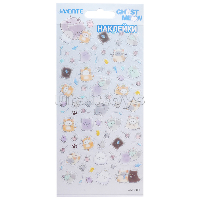 Наклейки ПЭТ "Ghost Meow. Cute Friends" карточки 9x17,4 см, в пластиковом пакете с блистерным подвесом