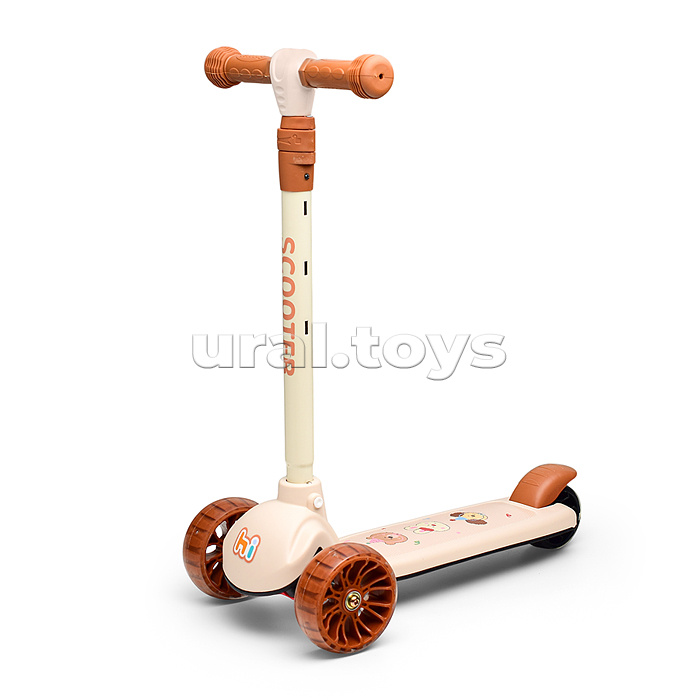 Самокат 3-х кол., PU, цвет коричневый