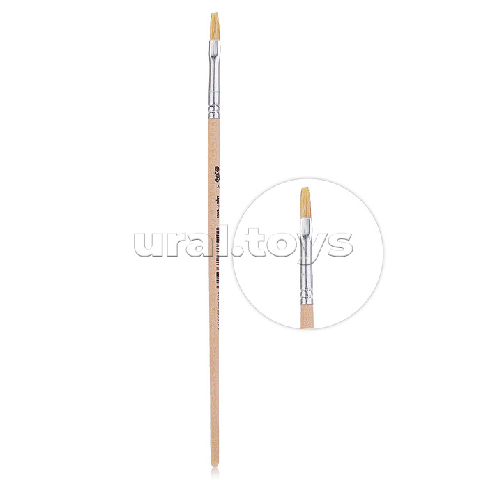 Кисть живописная "Cosmo" щетина № 04 плоская, индивидуальная маркировка, деревянная ручка