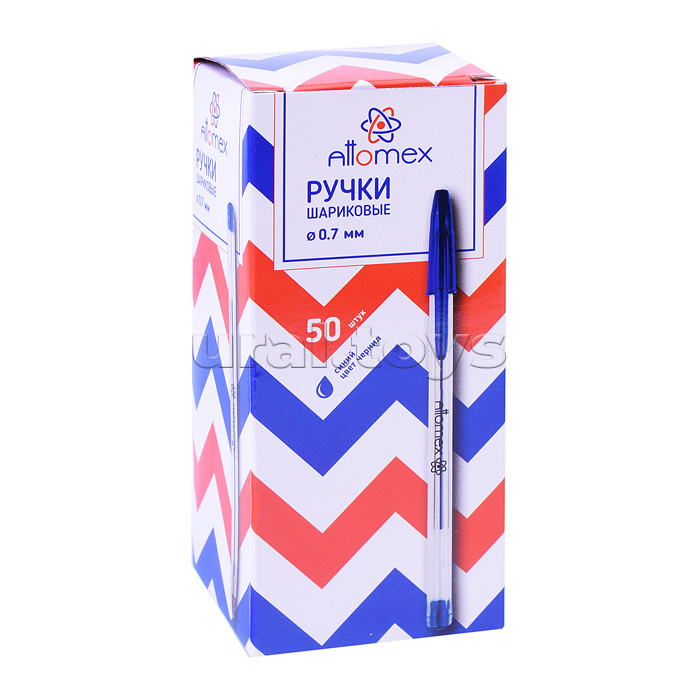 Ручка шариковая "Attomex" d=0,7 мм, прозрачный корпус, сменный стержень, индивидуальная маркировка, синяя