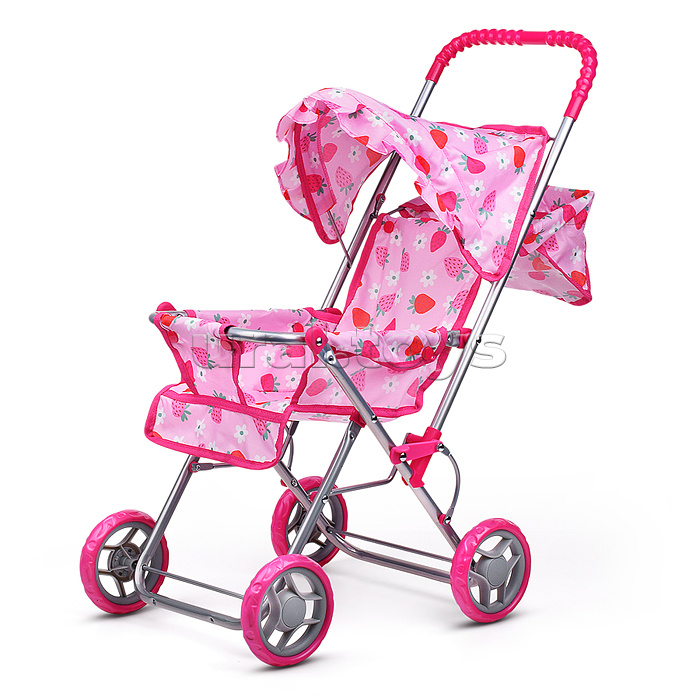 Коляска для кукол, складная, прогулочная, с тентом, цвет клубнички на розовом
