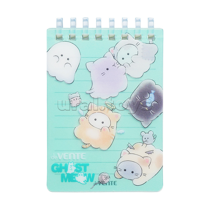Блокнот A7 160л линейка "Ghost Meow" 75 x105 белая бумага 80 г/м² в пластиковая обложка на спирали, цветная печать, в пластиковом пакете