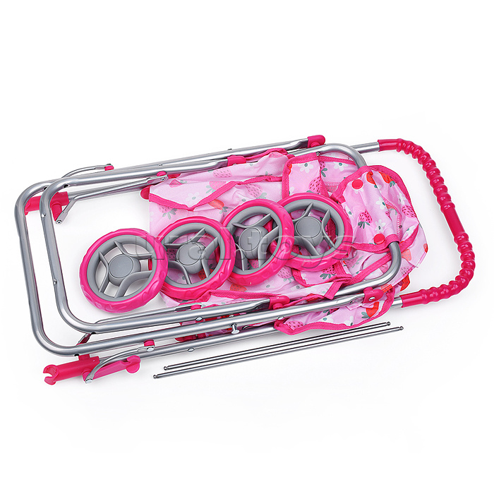 Коляска для кукол, складная, прогулочная, с тентом, цвет клубнички на розовом