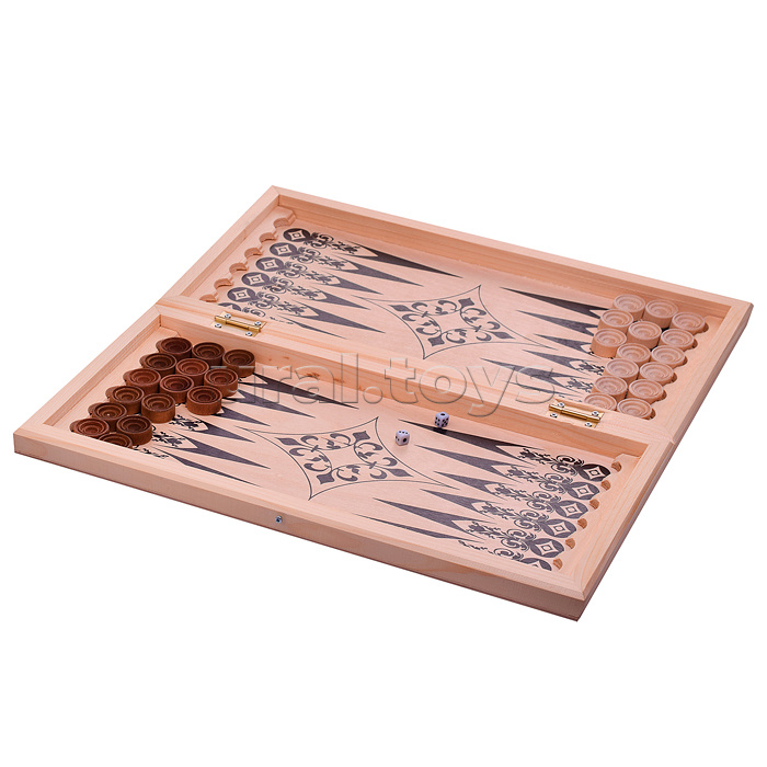 Шахматы обиходные пластиковые+ шашки+ нарды, дерево 415х215мм