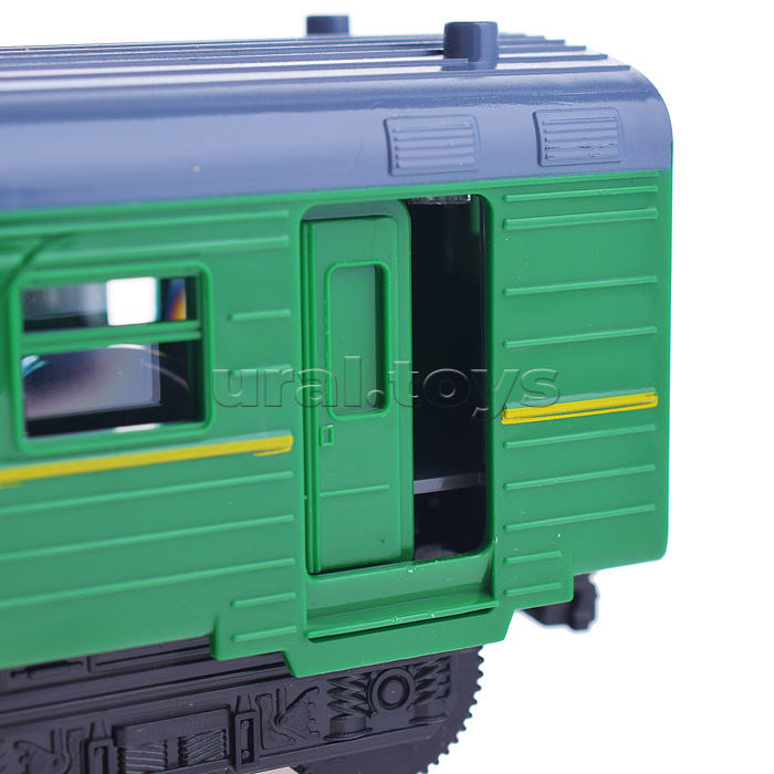 Модель "Электричка" пластик 30 см, (свет-звук, 4 кнопки, зелен,)инерц, в коробке