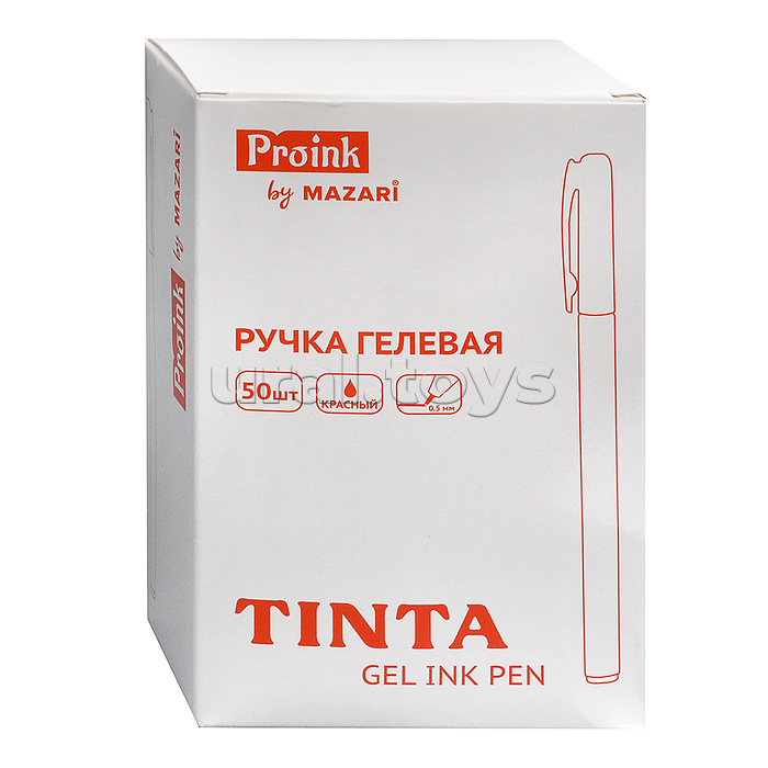 Ручка гелевая Tinta, Красная, игольчатый пишущий узел 0.5 мм, цветной пластиковый корпус, сменный стержень 130 мм, картонная упаковка¶упаковка Ручка гелевая Tinta, Красная, игольчатый пишущий узел 0.5 мм, цветной пластиковый корпус, сменный стержень 130 мм, картонная упаковка¶упаковка
