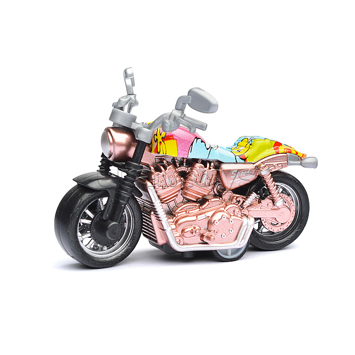 Модель металл Чоппер (микс 4 цвета), 9 см, инерц., руль.