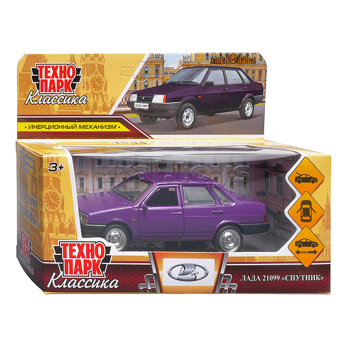 Машина металл LADA-21099 "Спутник" 12см. (двери, багаж, баклажан) инерц., в коробке
