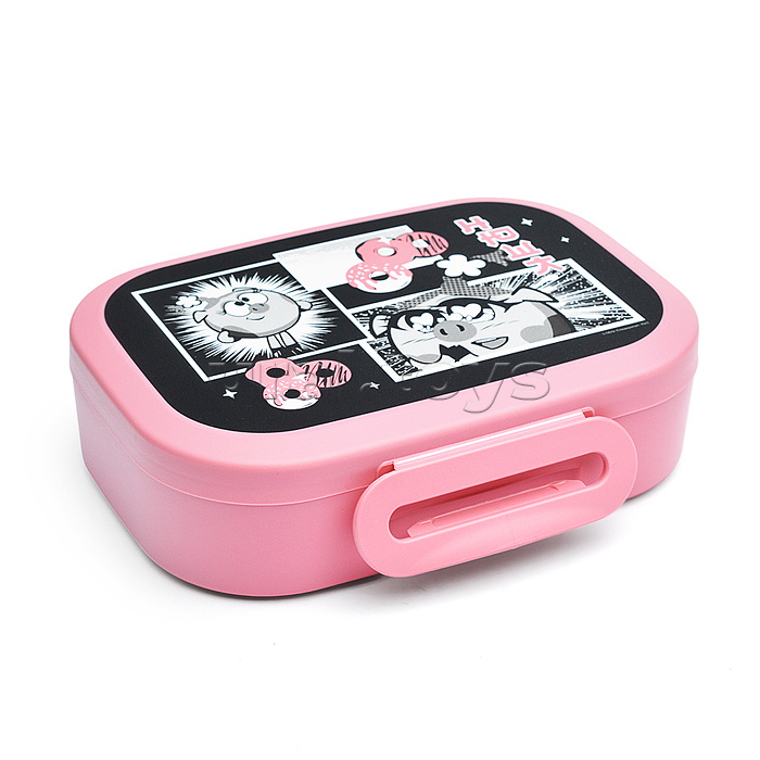 Набор: Ланч-бокс 0,98л и стакан детский с крышкой, петлей и декором "Смешарики" 0,4л (Розовый)