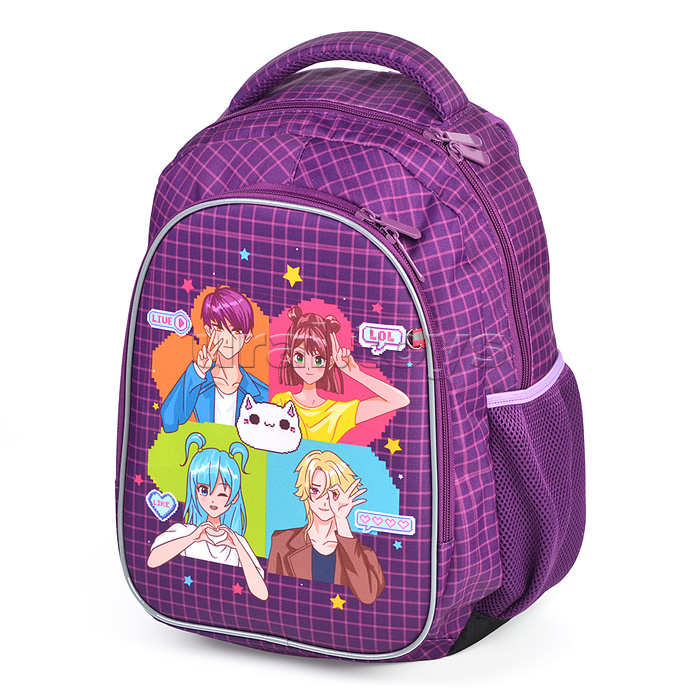 Рюкзак облегченный "Аниме" с анатомической спинкой, 2 отделения на молнии, на каждой молнии 2 бегунка, размер 40х32х16см, эргономичная анатомическая спинка, мягкие широкие регулируемые лямки, застежка спереди, внутри дополнительные отделения, органайзер д