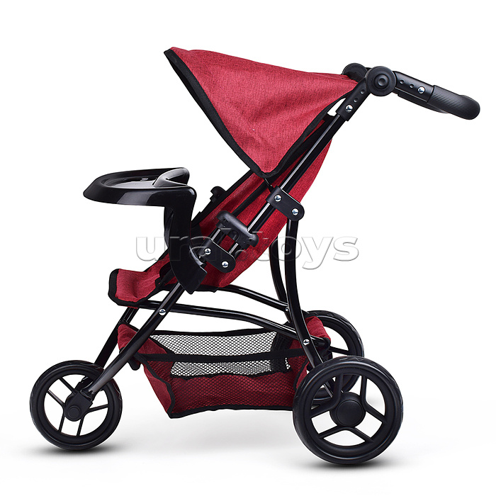 Коляска для кукол 3-колесная, металлическая, прогулочная, с тентом, с корзиной,цвет бордовый