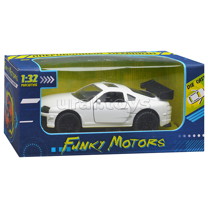 Белая инерционная машинка Олдскул со спойлером, die-cast, 1:32, открывающиеся двери