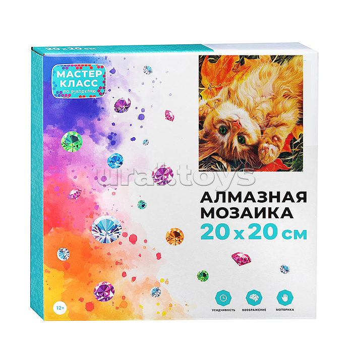 Мозаика алмазная "Рыжый котик" (с гирляндой) 20*20см.