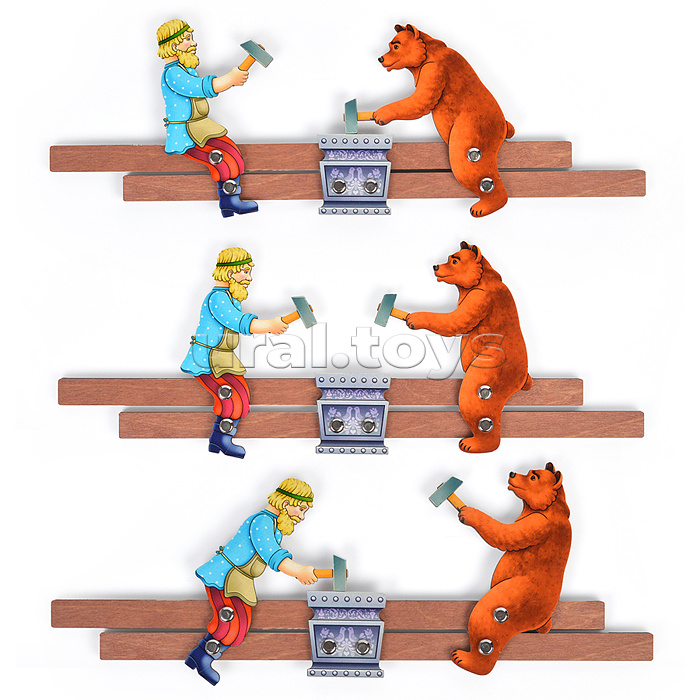Богородская игрушка "Кузнецы: Мужик и медведь" окраш.