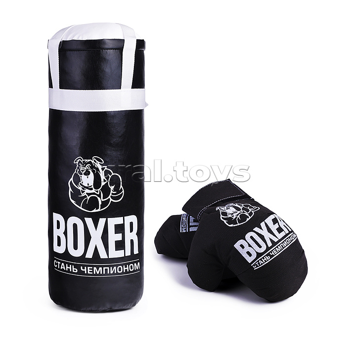 Боксёрский набор №2А 40см (груша - экокожа; перчатки - текстиль) черный