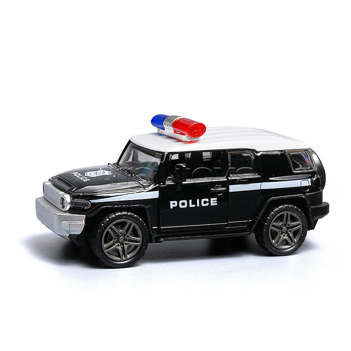 Чёрная инерционная машинка полицейская с белой крышей die-cast , 1:32
