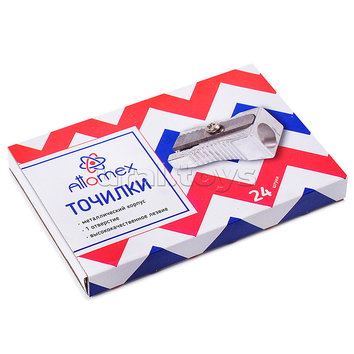 Точилка для карандашей "Attomex" 1 отверстие, без контейнера, металлическая, прямоугольная скошенная, в картонной коробке