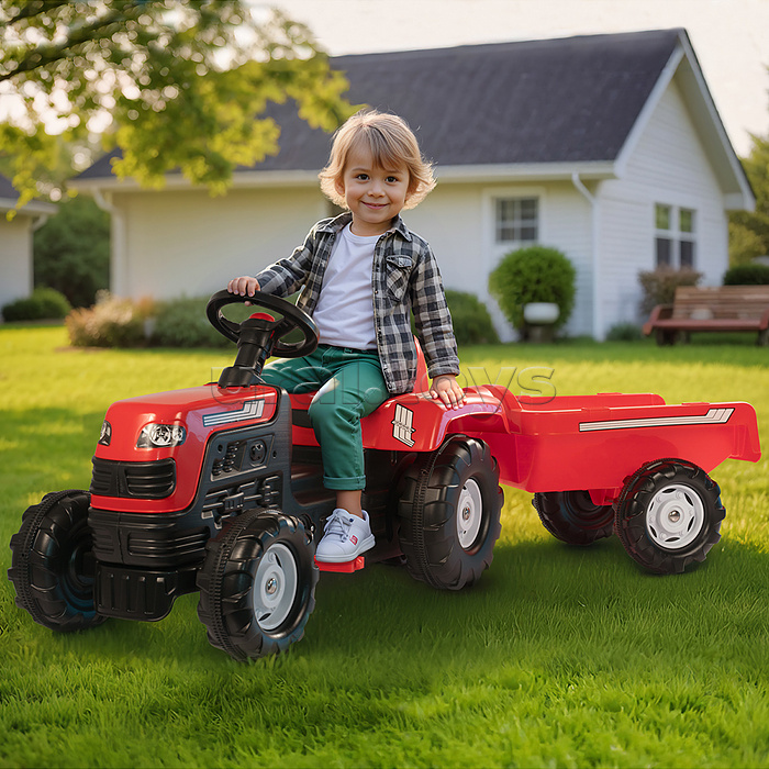 Трактор педальный Ranchero, с прицепом, клаксон, красный