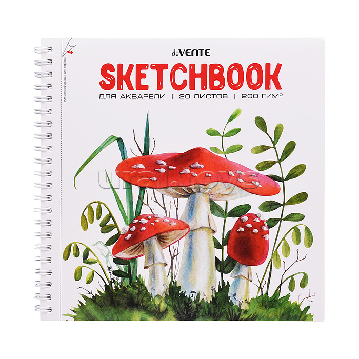 Скетчбук для акварели А5 (195x195 мм) 20 листов "Art. Мухомор" блок акварельная бумага 200 г/м², микроперфорация, обложка мелованный картон 210 г/м², печать 4+0, жесткая подложка, гебень