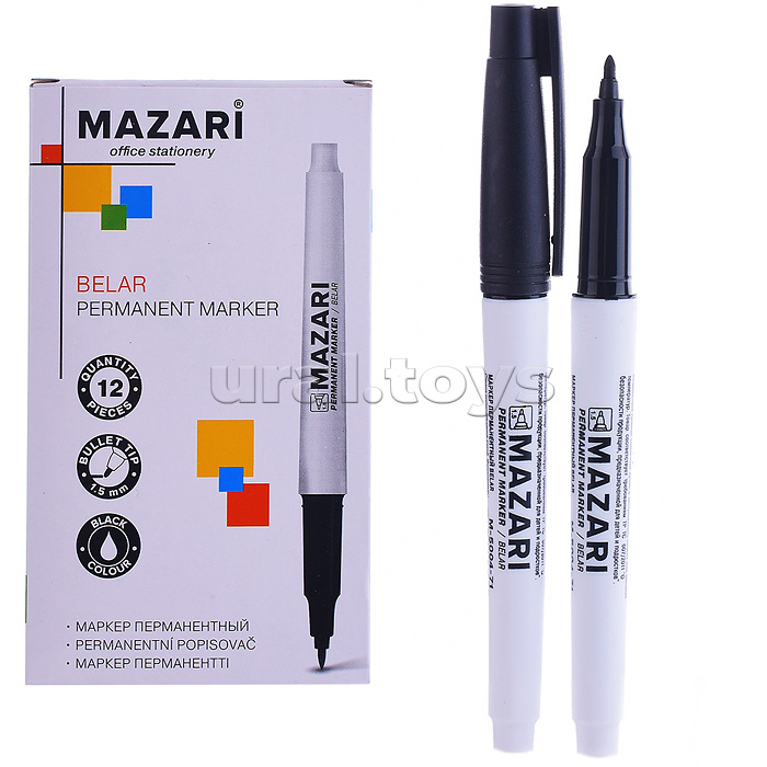 Маркер перманентный Belar, черный, пулевидный наконечник, ширина линии письма 1.5мм, картонная упаковка