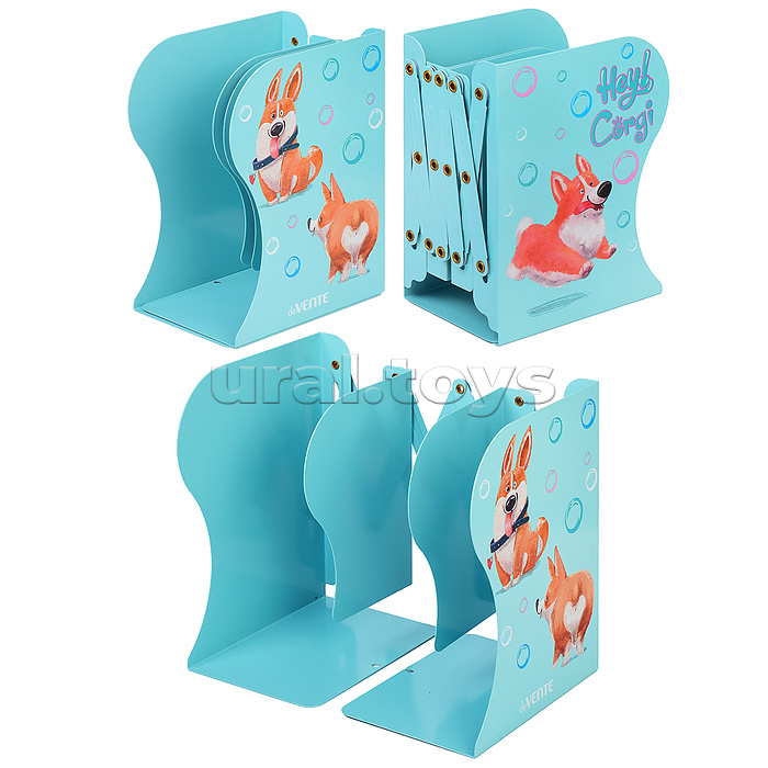 Подставка для учебников и книг "Hey Corgi" 19x14,7x9 см, металлическая, телескопическая, окрашенная, вес 600 г, с полноцветным рисунком, в картонной коробке