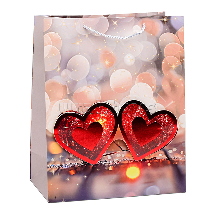 Пакет подарочный "Два сердца" 23х32х12 см