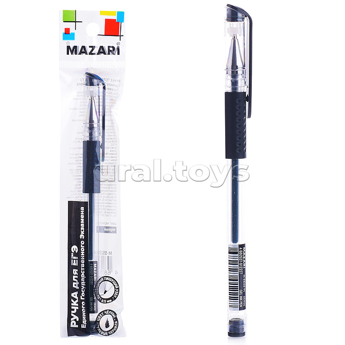 Ручка гелевая для ЕГЭ, черная, пулевидный пиш. узел 0.5 мм, пластиковый корпус, мягкий грип из синтетического каучука, сменный стержень 128 мм , ОПП-упаковка