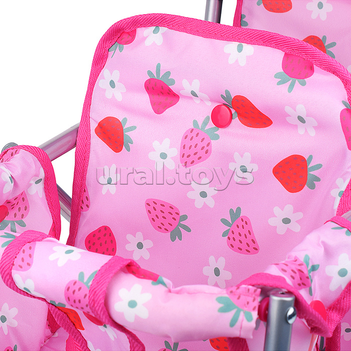 Коляска для кукол, для двойни, металлическая, складная, цвет клубнички на розовом