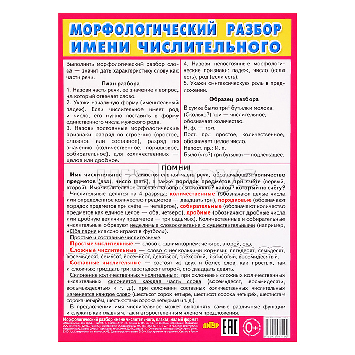 Плакат Морфологический разбор имени числительного