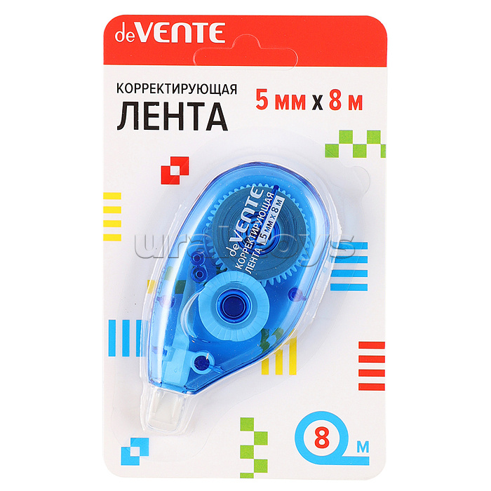 Корректирующая лента 5 ммx08 м, синий полупрозрачный корпус, боковой аппликатор, в картонном блистере