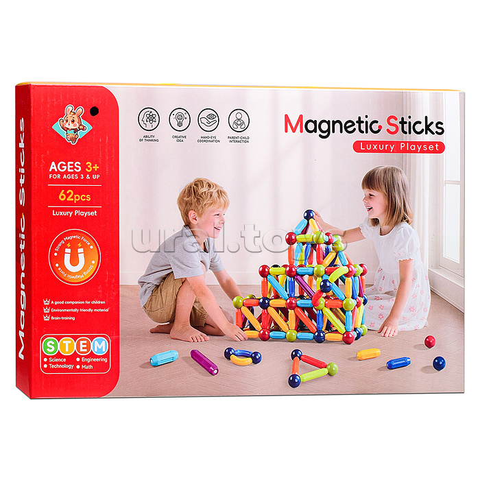 Конструктор "Весёлые магнитики" (магнитный, 62 дет.) в коробке