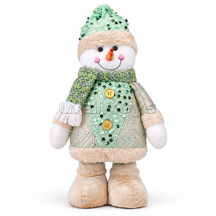 Новогоднее украшение "Снеговик-Длинноног" в зелёном наряде 32-50 см.