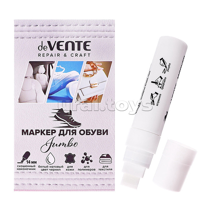 Маркер для обуви "Master Jumbo" круглый корпус увеличенного диаметра, скошенный наконечник, ширина линии письма до 14 мм, цвет - белый матовый, увеличенный запас чернил Маркер для обуви "Master Jumbo" круглый корпус увеличенного диаметра, скошенный наконечник, ширина линии письма до 14 мм, цвет - белый матовый, увеличенный запас чернил