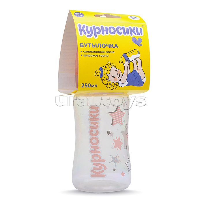 Бутылочка широкое горло с силиконовой соской без ручек "Звезды" розовый, 250 мл Бутылочка широкое горло с силиконовой соской без ручек "Звезды" розовый, 250 мл