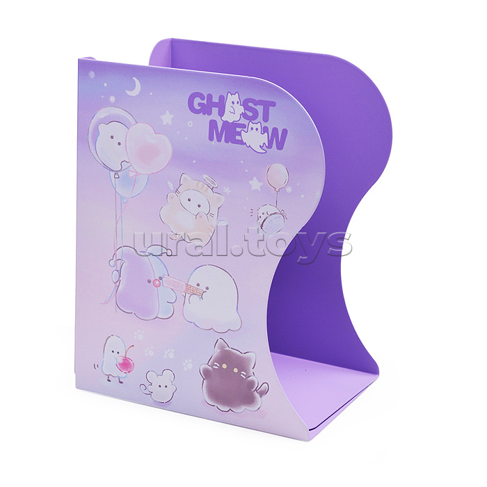 Подставка для учебников и книг "Ghost Meow" 19x14,7x9 см, металлическая, телескопическая, окрашенная, вес 600 г, с полноцветным рисунком, в картонной коробке