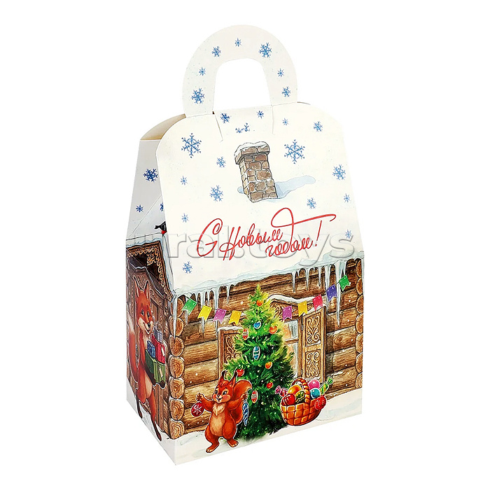Коробка для конфет Домик "Зимние забавы" 1000г