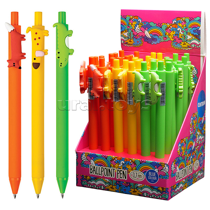 Ручка шариковая автоматическая "Long animals" синие чернила 0.7мм в дисплее