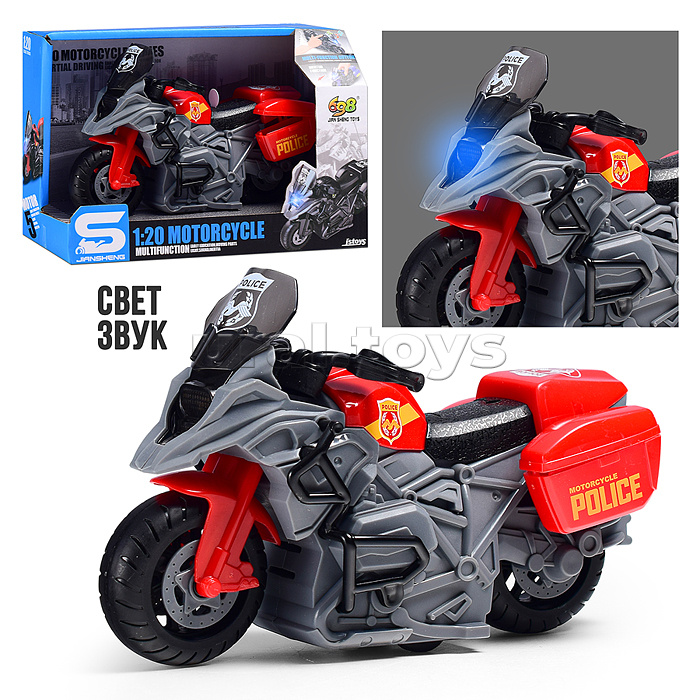 Мотоцикл "Полицейский байк" 1:20 (свет, звук) в коробке (цвет красный)