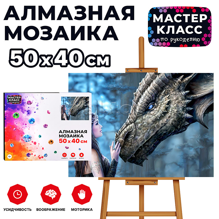 Мозаика алмазная "Дракон и девушка" 40*50см. Мозаика алмазная "Дракон и девушка" 40*50см.