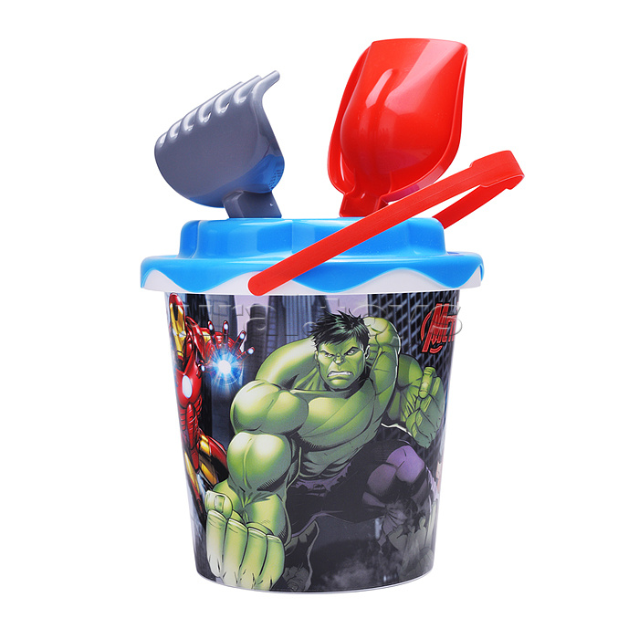 Набор MARVEL "Мстители" №6: ведро с наклейкой, ситечко "Солнышко", лопатка №5, грабельки №5, лейка №10