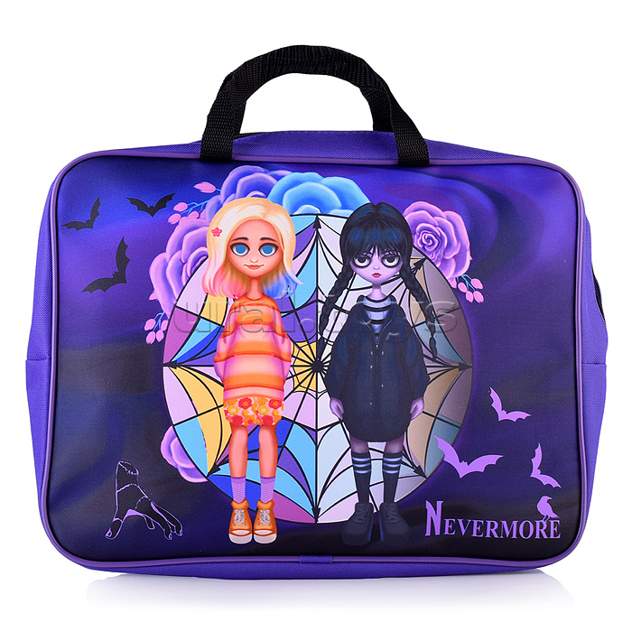 Папка - сумка "Вэнсдэй" А4, боковина - 75 мм. Предназначена для хранения альбомов, рисунков и прочих принадлежностей для школы и творчества. Модель выполнена из  полиэстера. Папка оснащена текстильными ручками, имеется одно основное отделение на молнии с 