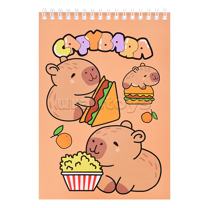 Блокнот А5 60л. "Капибара" на гребне, блок-офсет, целлюлозный картон 200 гр/м2, в клетку