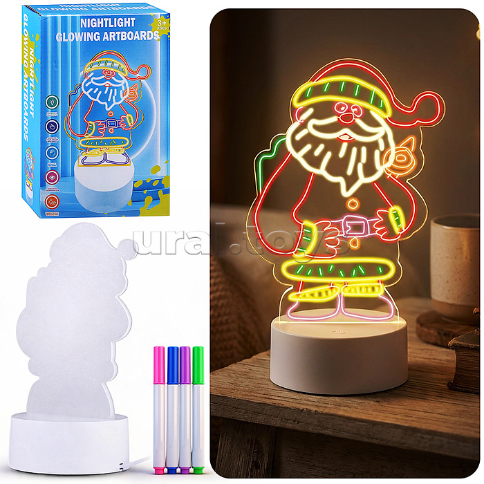 Доска для рисования с USB (световая) "Санта" в коробке